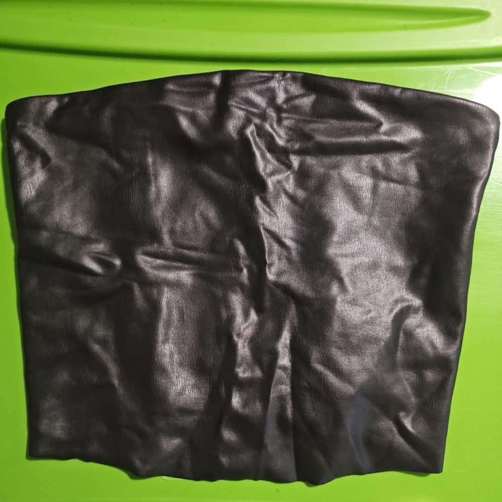 Skims Black Faux Leather Bustier Top